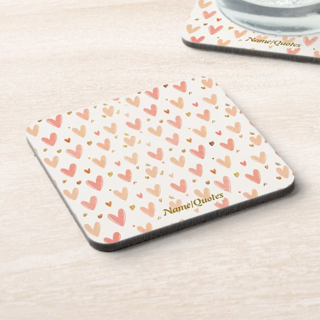 Soft Pink Hearts Seamless Pattern Beverage Coaster (Left Side)