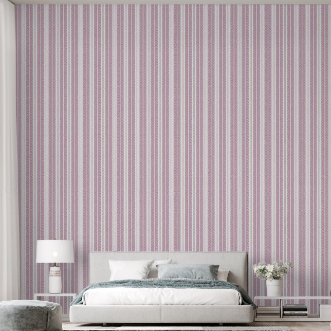 Soft Pink Herringbone Fern Striped Pattern Wallpaper (Bedroom)