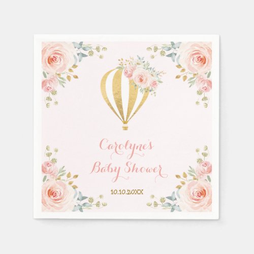 Soft Pink Hot Air Balloon Adventure Baby Shower Napkins