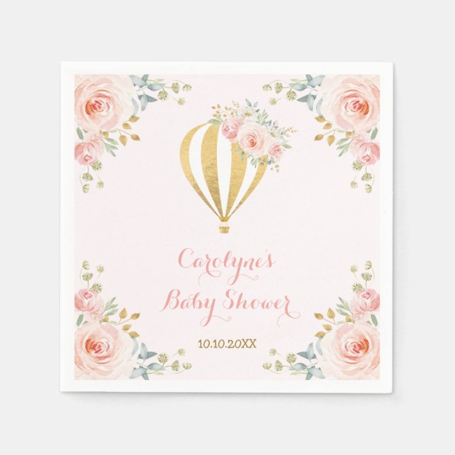 Soft Pink Hot Air Balloon Adventure Baby Shower Napkins (Front)