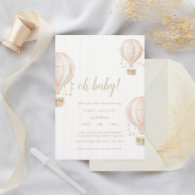 Soft-Pink Hot Air Balloon Baby Shower Invitation