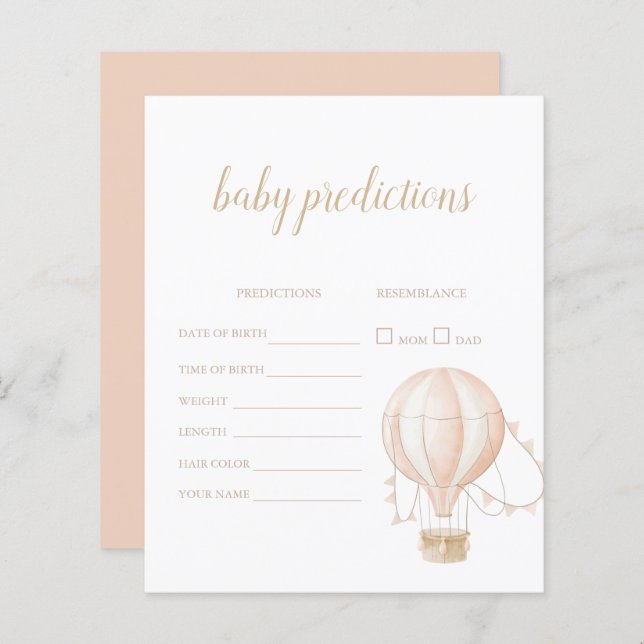 Soft-Pink Hot Air Balloon Prediction Game Card (Front/Back)
