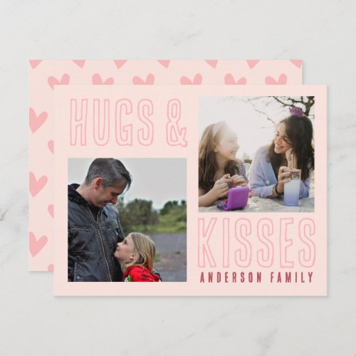 Soft Pink Hugs  Kisses 2 Family Photo Valentine Holiday Card