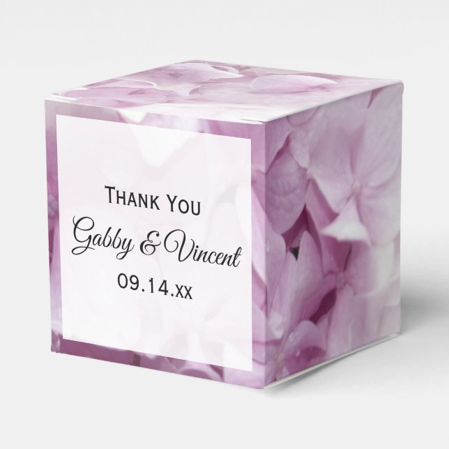 Soft Pink Hydrangea Floral Wedding Favor Boxes (Front Side)