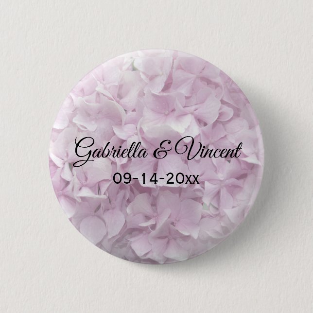 Soft Pink Hydrangea Floral Wedding Pinback Button (Front)