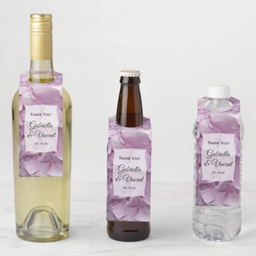 Soft Pink Hydrangea Flowers Wedding Bottle Hanger Tag