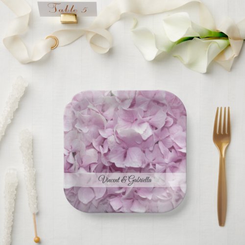 Soft Pink Hydrangea Flowers Wedding Paper Plates