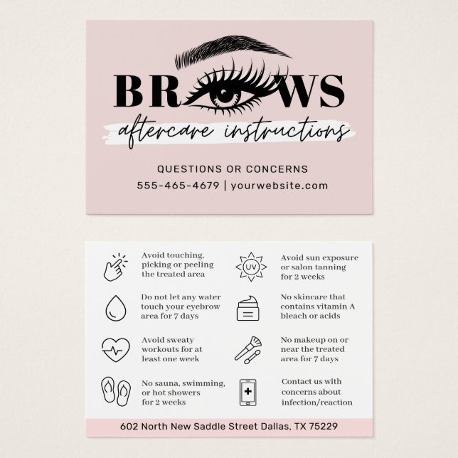 Soft Pink Illustrated Brows Aftercare Guide (Front & Back)