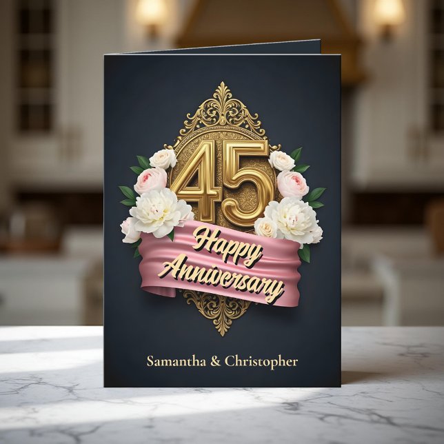 Soft Pink & Ivory Peonies 45th Wedding Anniversary Card (Creator Uploaded)