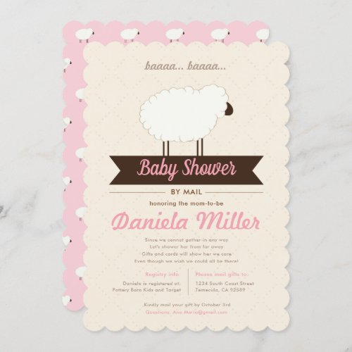 Soft Pink Little Lamb Baby Shower by Mail Invitation