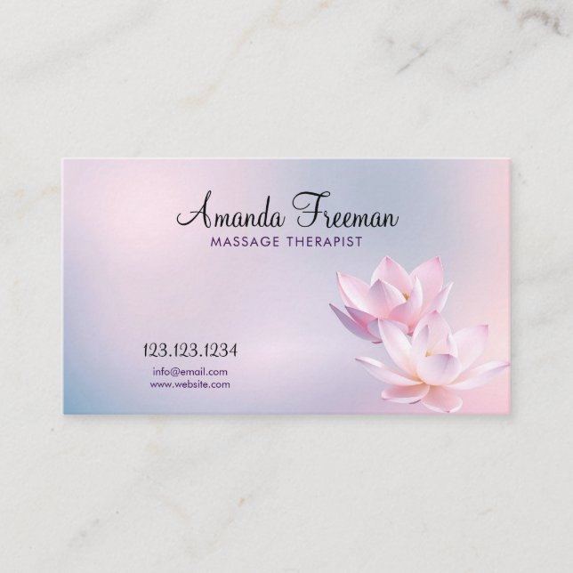 Soft Pink Lotus Serene Gradient Massage Therapy Business Card (Front)