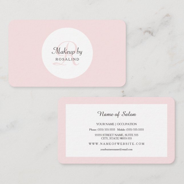 Soft Pink Makeup Salon Design Business Card (Front/Back)