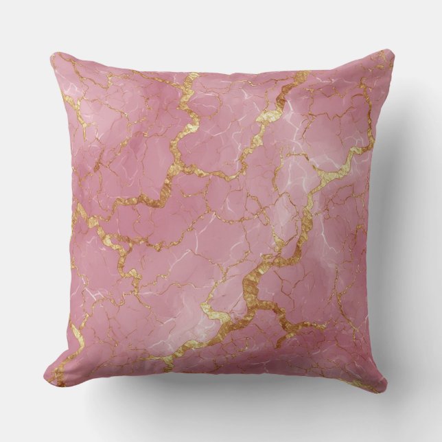 Soft Pink Marble Abstract with Shimmering Gold Throw Pillow (Front)