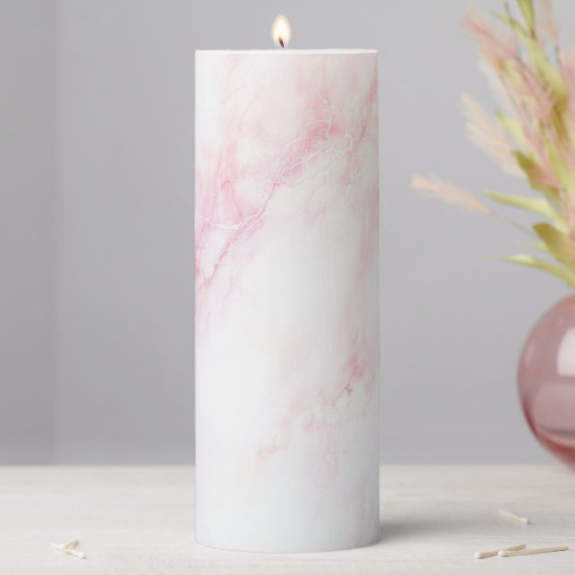 Soft Pink Marble Texture Pillar Candle (In Situ)