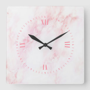 Soft Pink Marble Texture Square Wall Clock