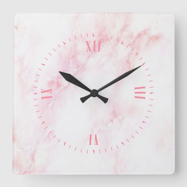 Soft Pink Marble Texture Square Wall Clock (Front)