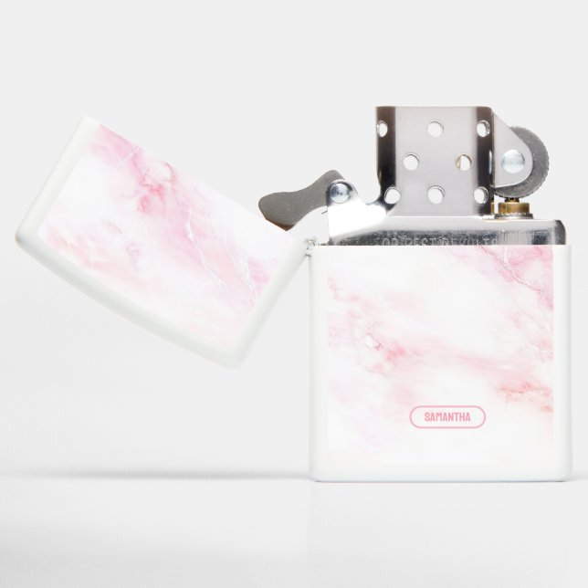 Soft Pink Marble Texture Zippo Lighter (Opened)