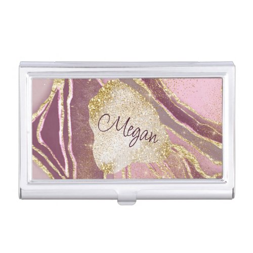 Soft Pink Maroon Gold Laced Abstract Business Card Case