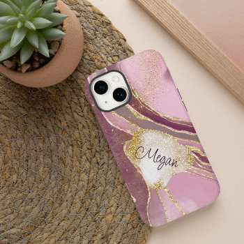 Soft Pink Maroon Gold Laced Case-mate Iphone 14 Case by MegaCase at Zazzle