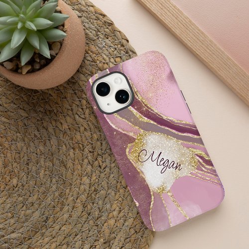 Soft Pink Maroon Gold Laced Case_Mate iPhone 14 Case