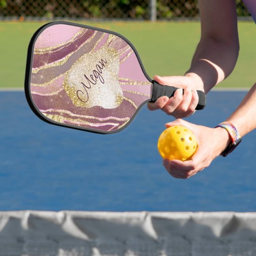 Soft Pink Maroon Gold Laced Pickleball Paddle