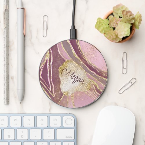 Soft Pink Maroon Gold Laced Wireless Charger