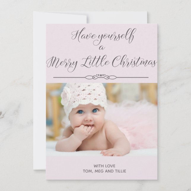 Soft Pink Merry Little Christmas Photo Card (Front)