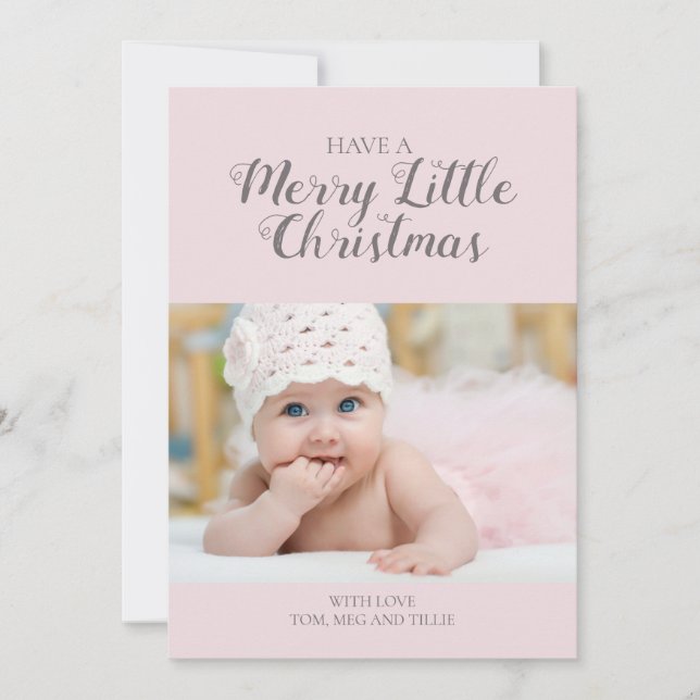 Soft Pink Merry Little Christmas Photo Card (Front)