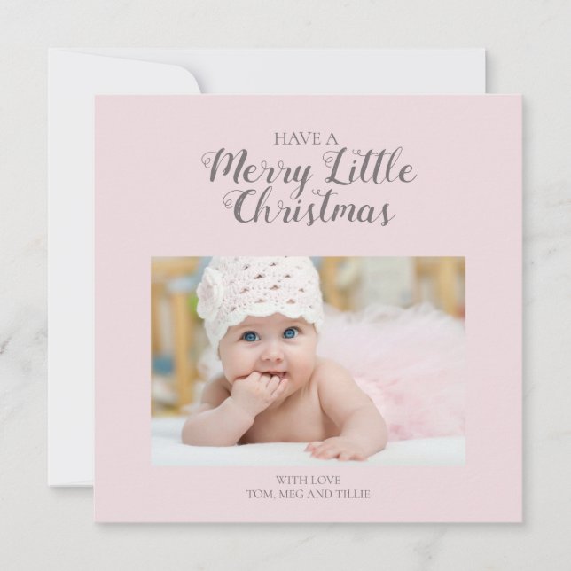 Soft Pink Merry Little Christmas Square Photo Card (Front)