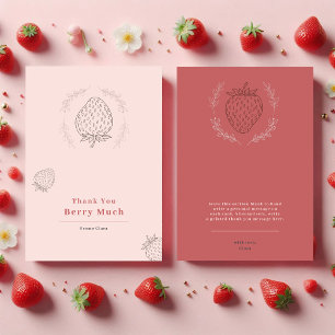 Soft Pink Minimalist Strawberry Birthday Letterpress Thank You Card