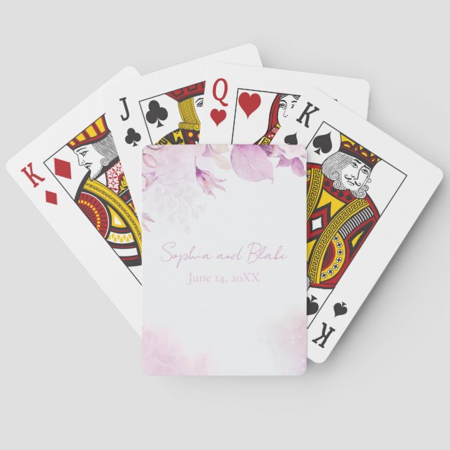 Soft Pink Modern Boho Floral and Leaves Wedding Poker Cards (Back)