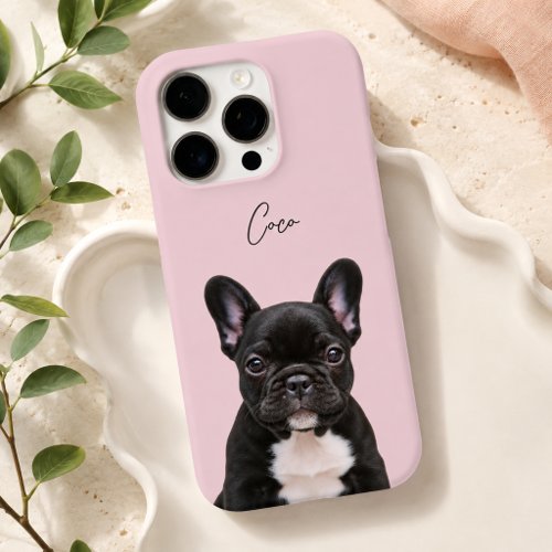 Soft Pink Modern Dog Photo and Script Pet Name iPhone 16 Pro Case
