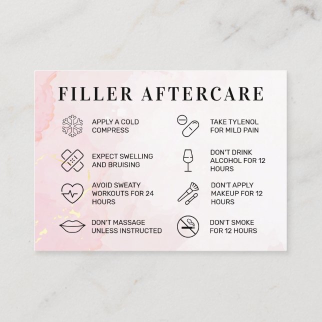 Soft Pink Modern Filler Aftercare Guide Business Card (Back)