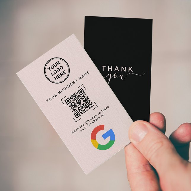 Soft Pink Modern QR Code Google Review Business Card (Creator Uploaded)