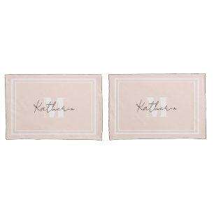 Soft Pink Monogram Pillow Case Color F8E3DA