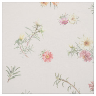 Soft Pink Moss Rose Watercolor Floral Fabric