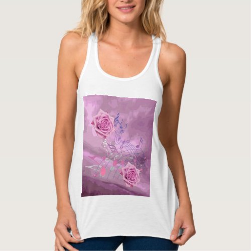 Soft Pink Music Notes  Roses Racerback Tank Top
