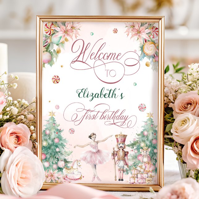 Soft Pink Nutcracker Ballet Birthday Party Welcome Poster (Creator Uploaded)