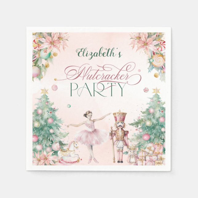 Soft Pink Nutcracker Girls Birthday Party Napkins (Front)