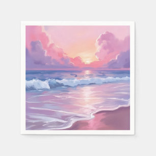 Soft Pink Ocean Waves Pastel Sunset Watercolor Napkins