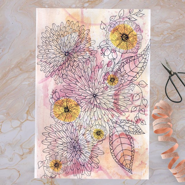 Soft Pink Orange Artistic Watercolor Ink Line Art  Tissue Paper (Creator Uploaded)