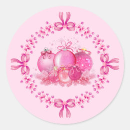 Soft Pink Ornament Holiday Collection Classic Round Sticker