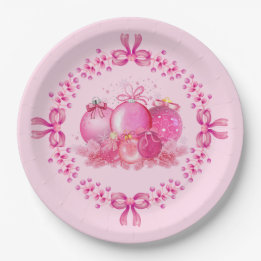 Soft Pink Ornament Holiday Collection Paper Plates
