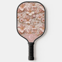 Soft Pink Pastel Floral Custom Monogram Name Pickleball Paddle