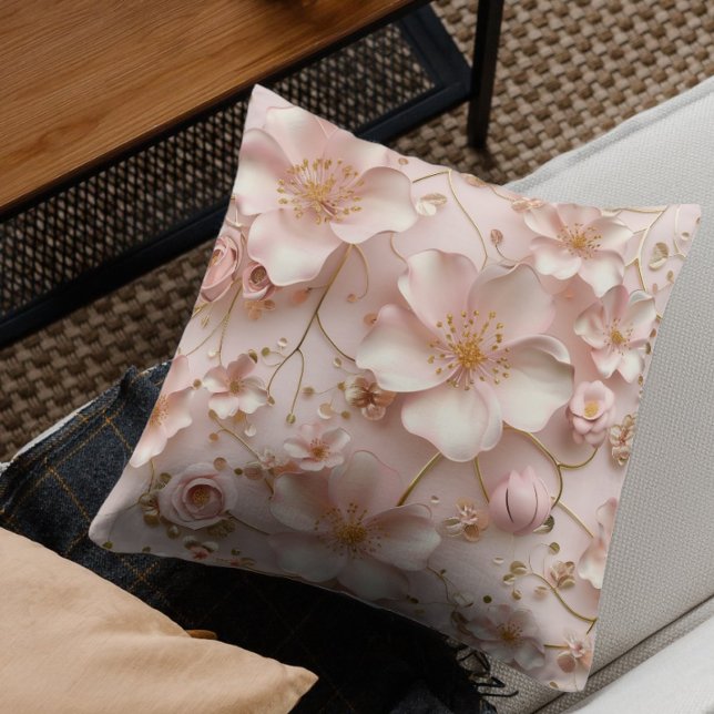 Soft Pink Pastel Floral Throw Pillow (Creator Uploaded)