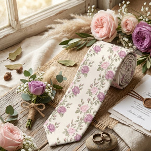 Soft Pink Pastel Rose Floral Neck Tie