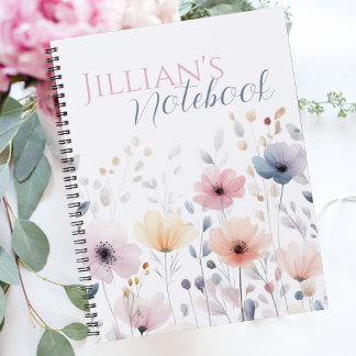 Soft Pink Pastel Watercolor Wildflower Notebook