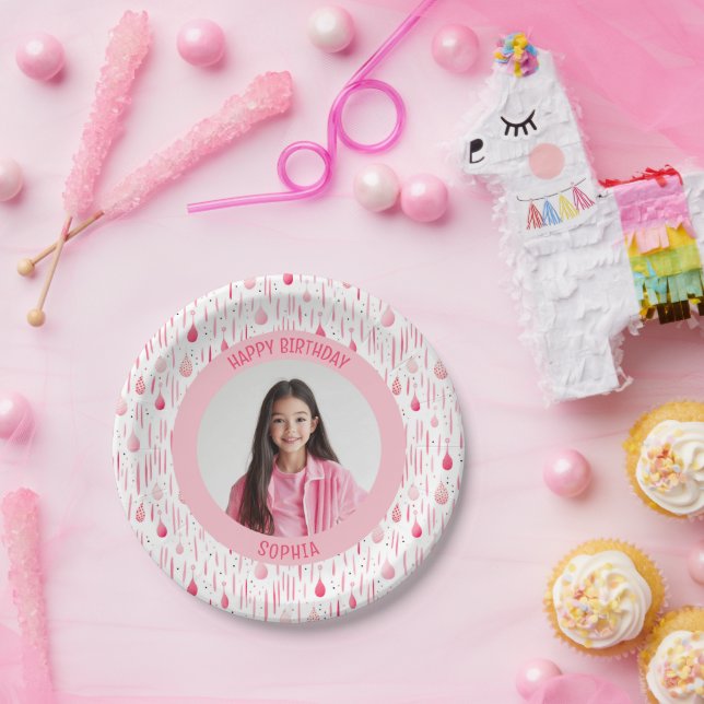 Soft Pink Pattern Photo Paper Plates (Party)
