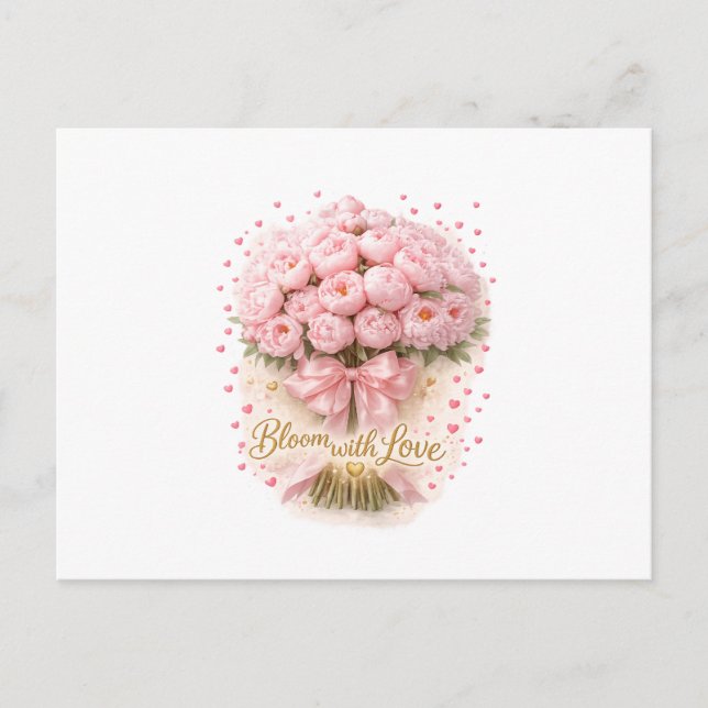 Soft Pink Peonies Bouquet Bloom With Love Postcard (Front)