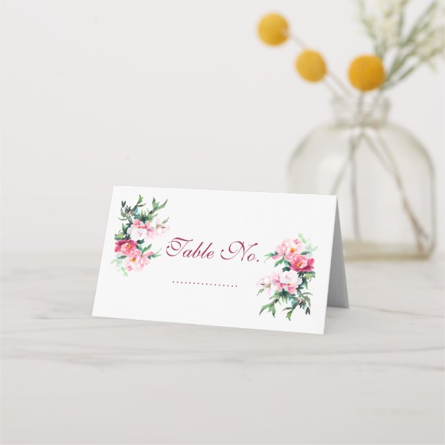 Soft Pink Peony & Eucalyptus Floral  Place Card (Front)